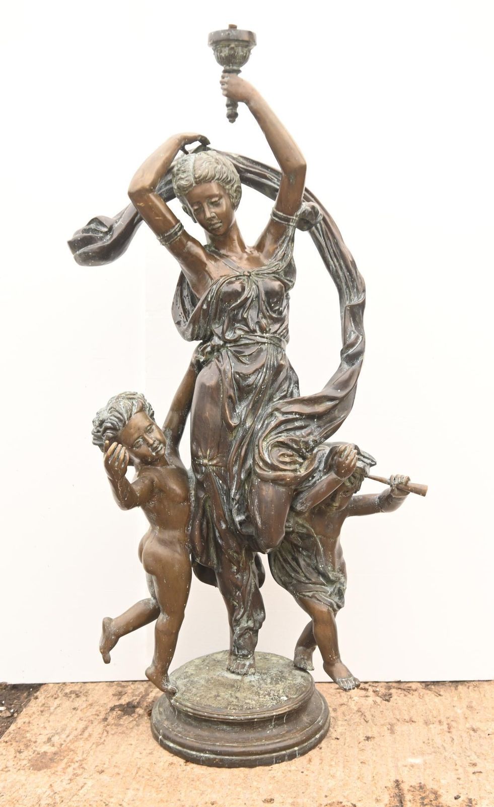 Large Bronze Figural Torchere Lamp After Carrier Allegory Of Dance 6ft 193 Cm
