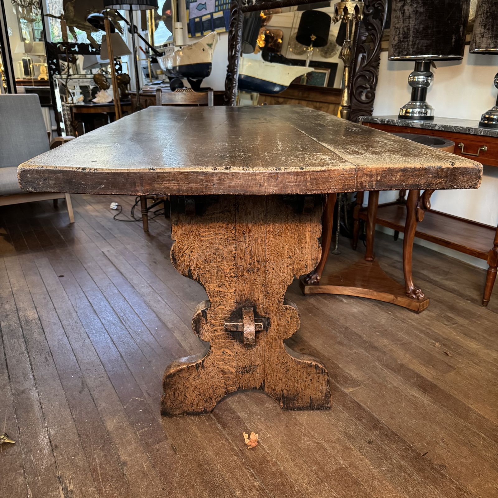 Oak Trestle Table, 1800s, Antique photo 1950.0