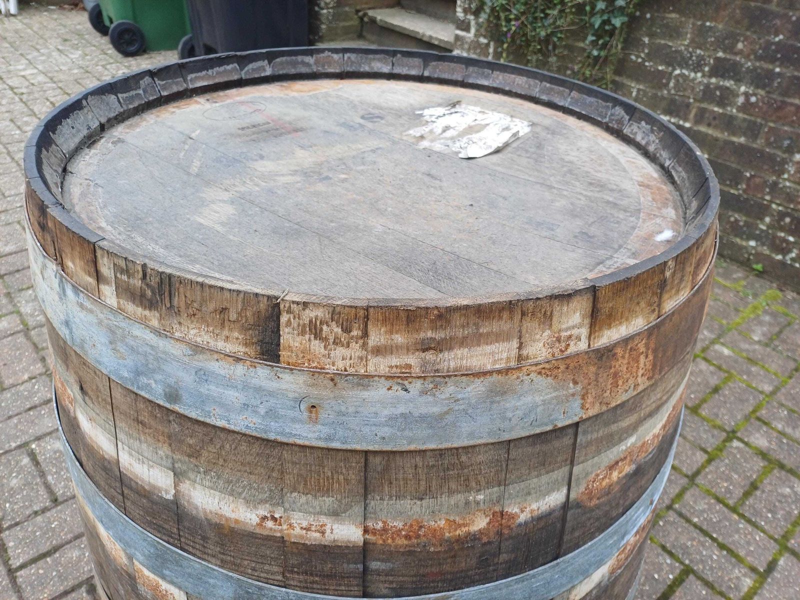 photo buy Large Vintage Oak Wine Barrel American Oak Medium Toast Plus Garden Planter Rustic Side Table Distillery Barrel Decorative Oak Cask.