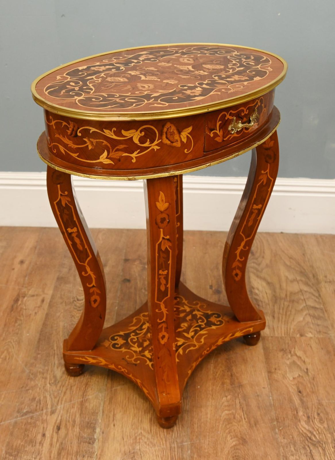 Pair French Side Tables Inlay Louis XV Revival photo vinterior