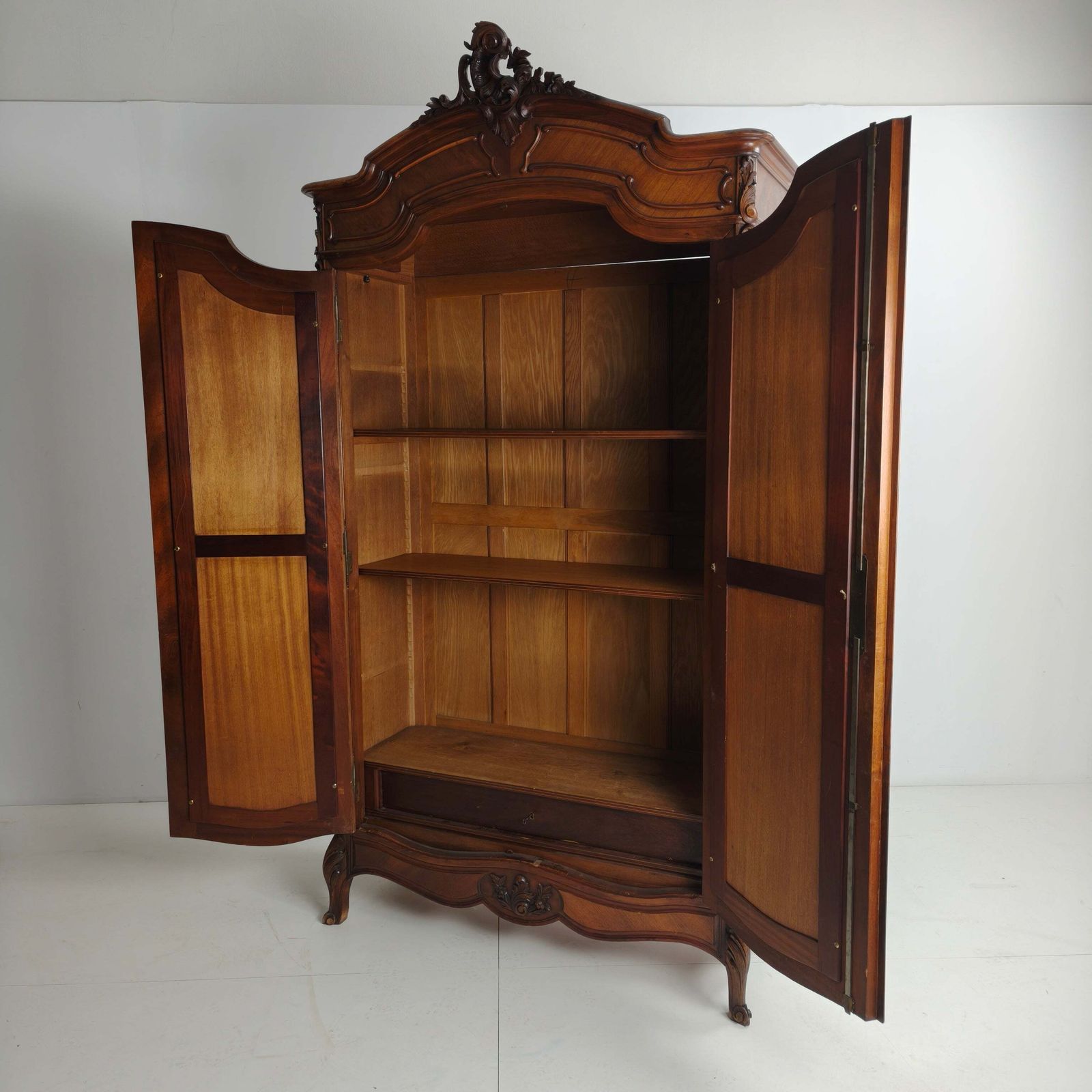 photo buy French Louis XV Style Carved Wood Armoire With Mirrored Doors