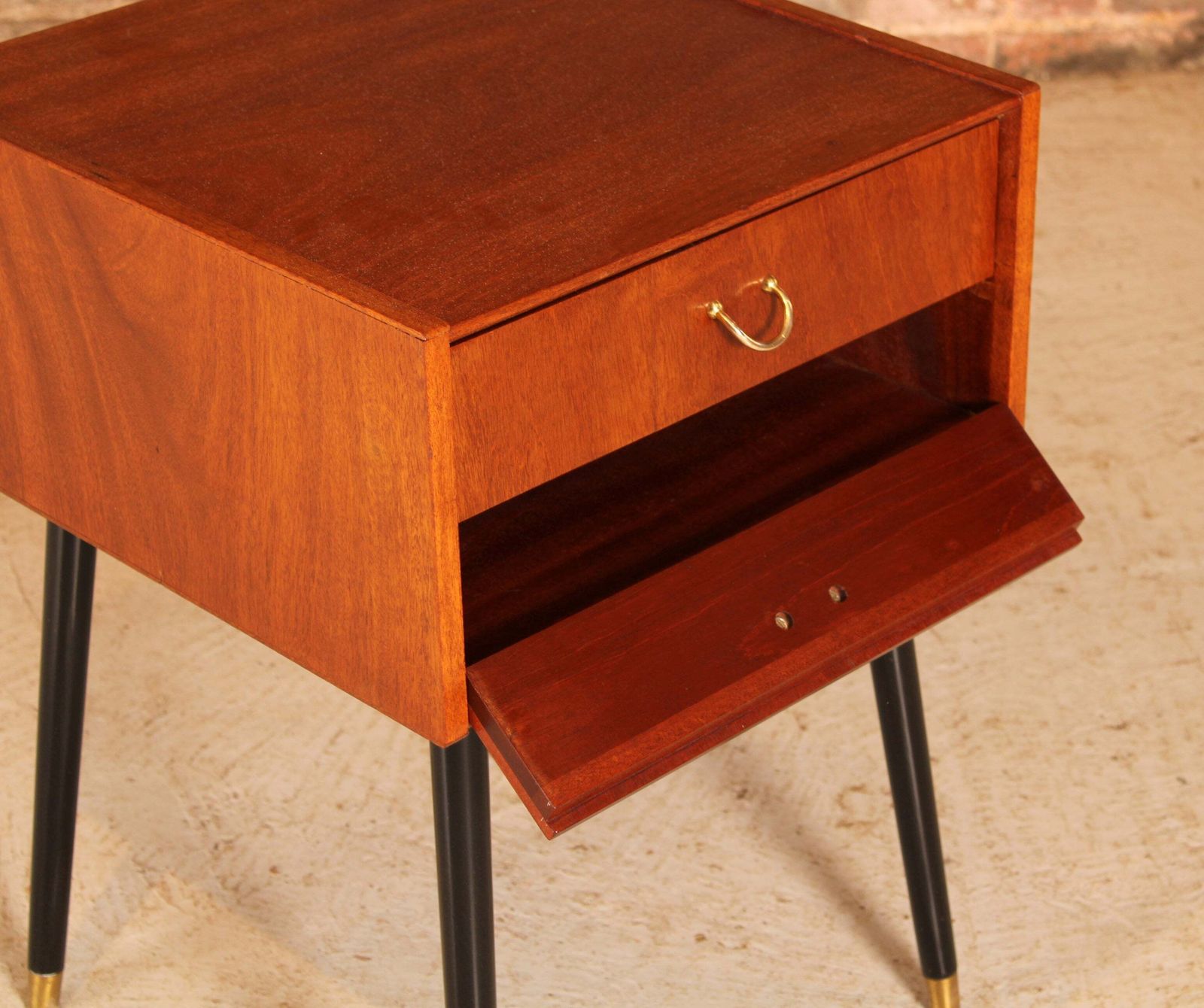 Mid Century G Plan Librenza Tola And Black Bedside Table / Night Stand, Circa 1960s photo vintage