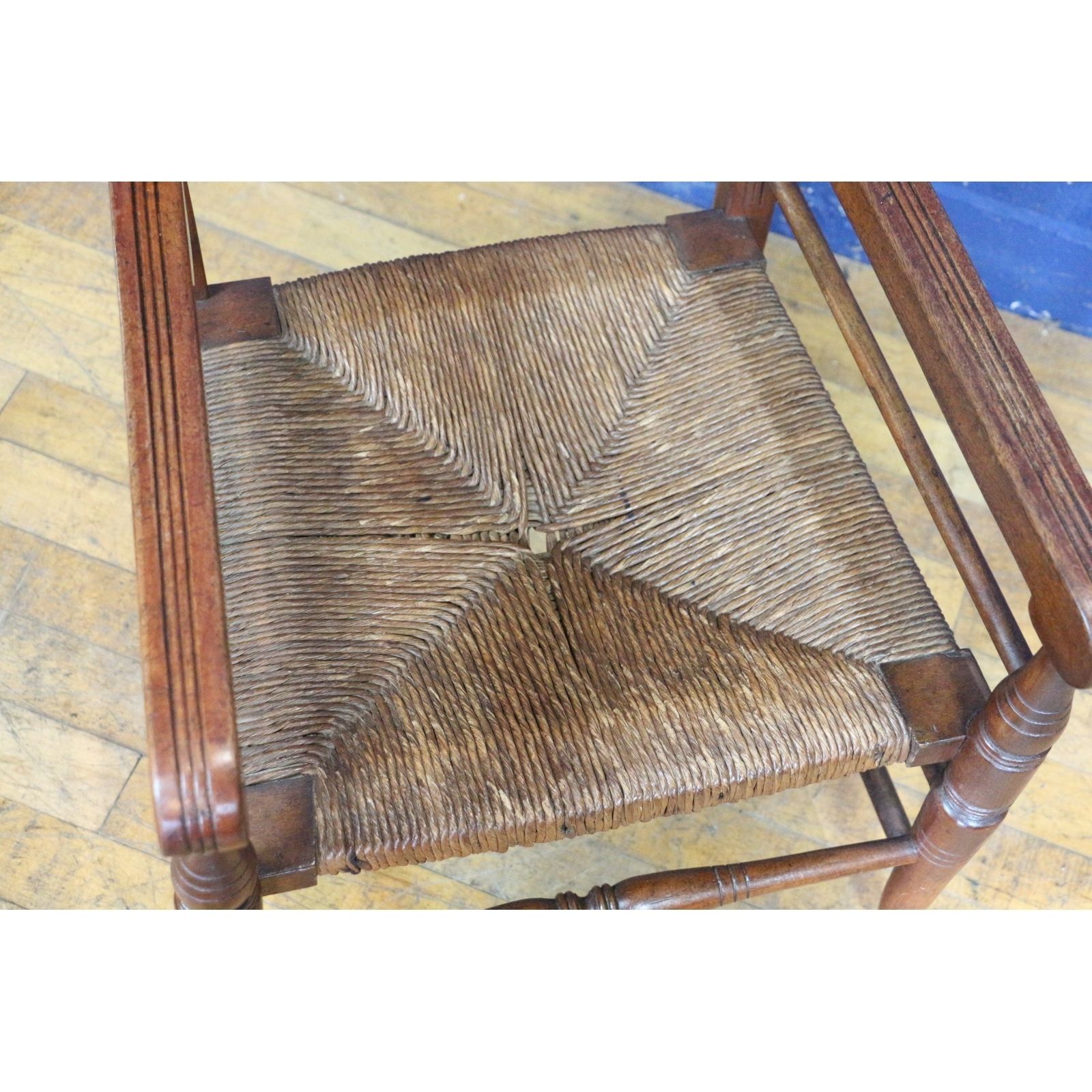 A Victorian Turned Mahogany And Rush Based Childs Low Open Armchair, Doll Or Teddy Display photo 130.0