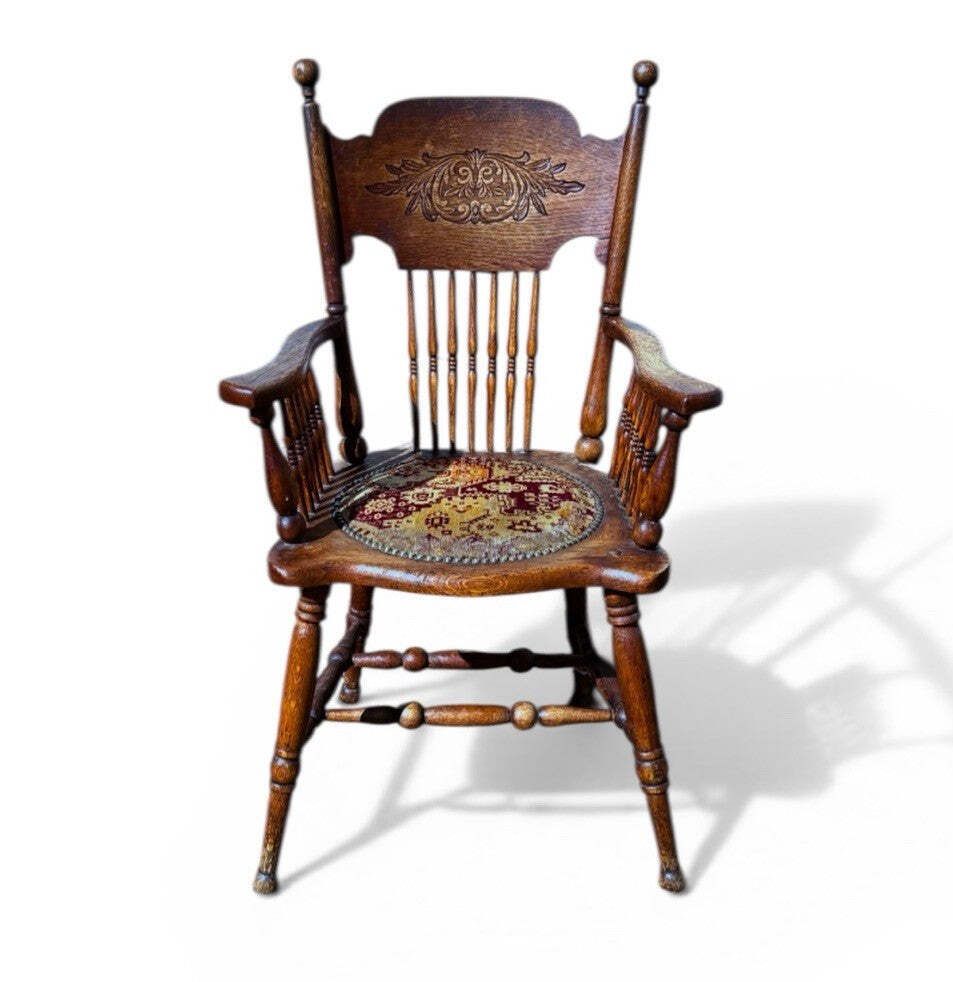 Victorian Armchair, Original Upholstery Turned Legs.