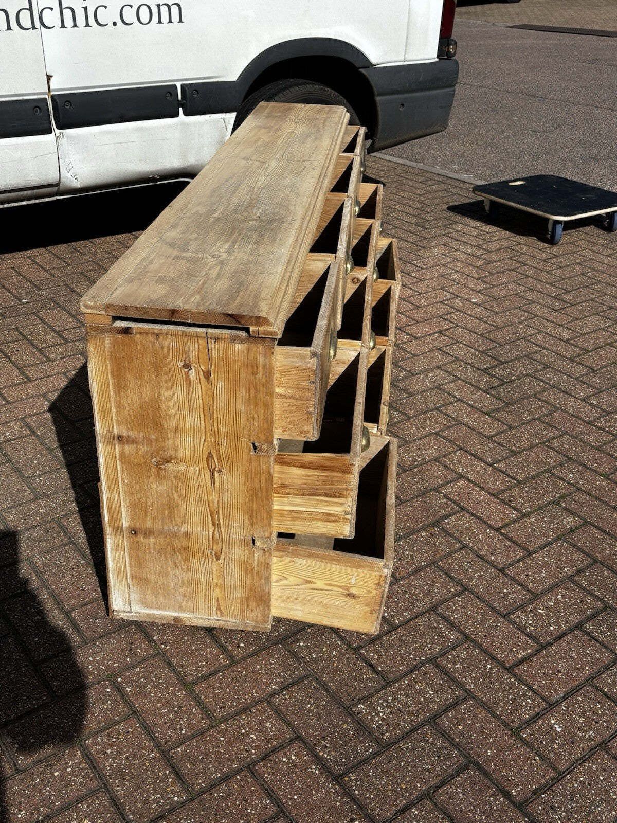 Pine Bank Of 12 Deep Shop Drawers. Perfect For A Large Tv To Sit On. photo for sale