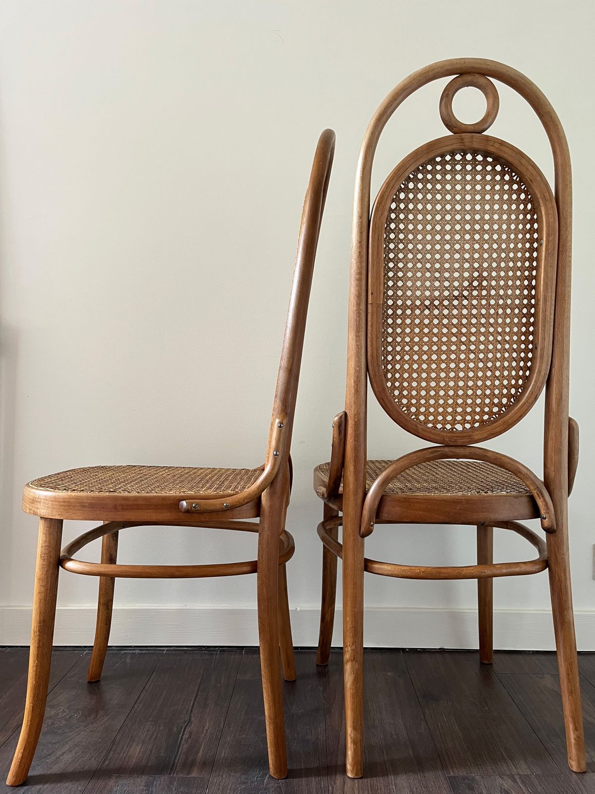 4 1960's Beech Bentwood Cane Dining Chairs By Dinette In The Thonet 'Long John' No.17 Style photo 785.0