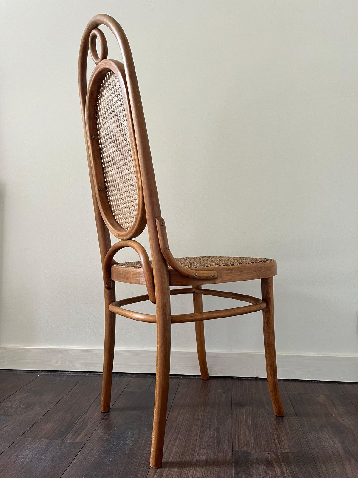 photo furniture 4 1960's Beech Bentwood Cane Dining Chairs By Dinette In The Thonet 'Long John' No.17 Style
