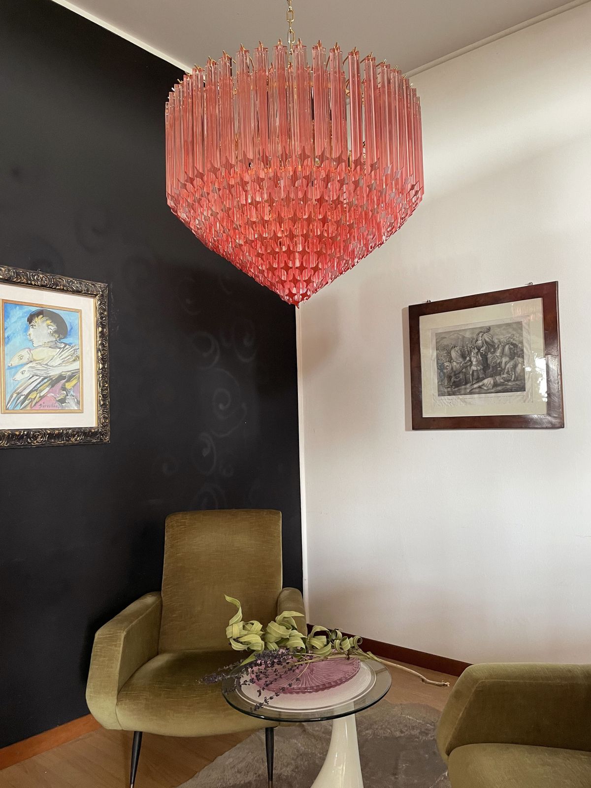 photo furniture Modern Quadriedri Murano Glass Chandelier   265 Pink Prism   Gold Frame