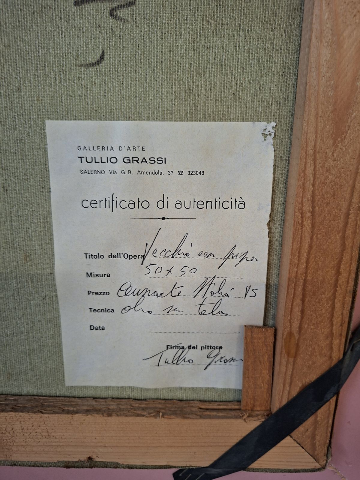 Raro Dipinto Olio Su Tela Di Tullio Grassi "Vecchio Con Pipa" photo 259.16