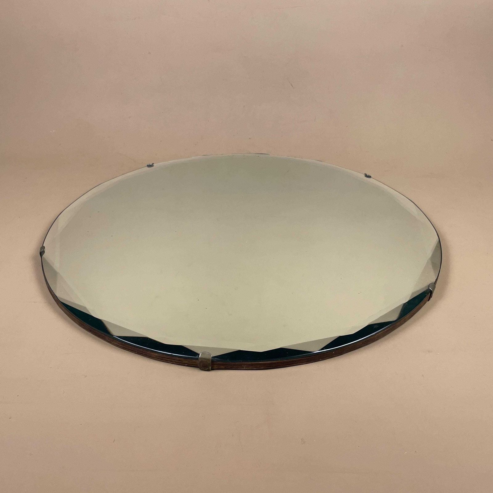 Round Bevelled Wall Mirror Frameless Vintage Wood Back Mid Century Minimalist Art Deco Antique Style Hanging Chain Mirror Home Decor. photo for sale