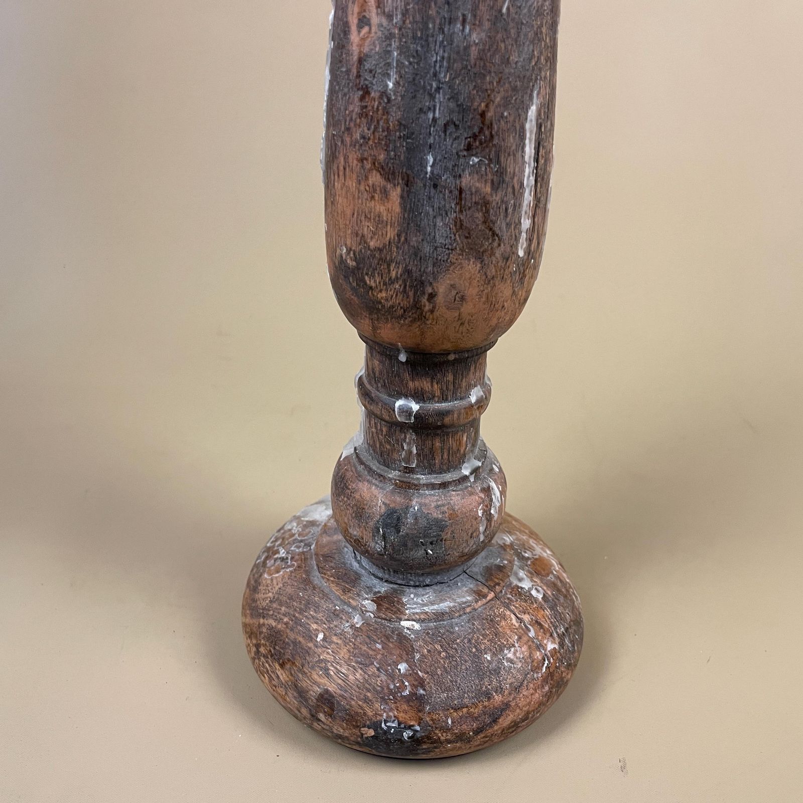 Large Vintage Wooden Candlestick Holder Indian Hand Carved Candle Stick Old Wax Table Display Piece Prop. photo buy