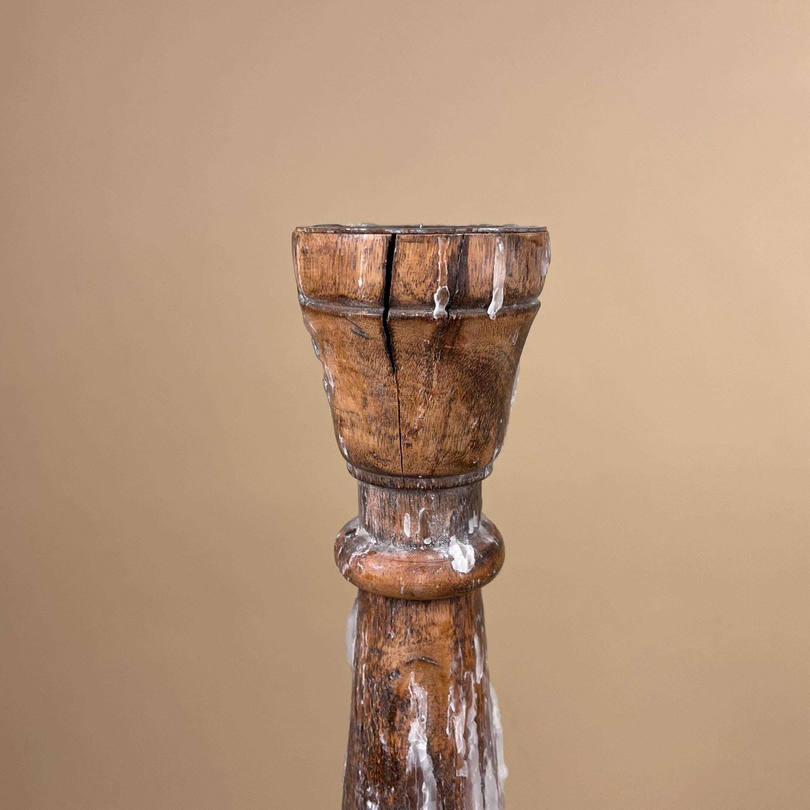 55.0 Large Vintage Wooden Candlestick Holder Indian Hand Carved Candle Stick Old Wax Table Display Piece Prop. photo