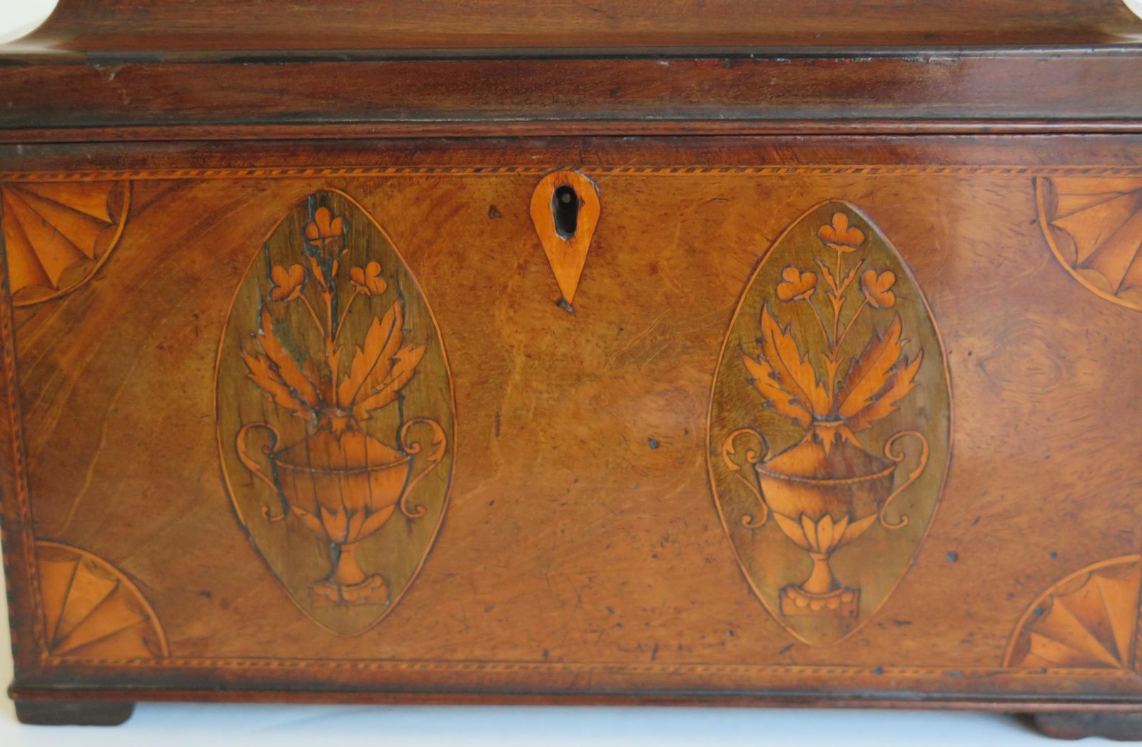 Georgian Sheraton Period Tea Caddy Finely Inlaid, English Circa 1780. photo for sale