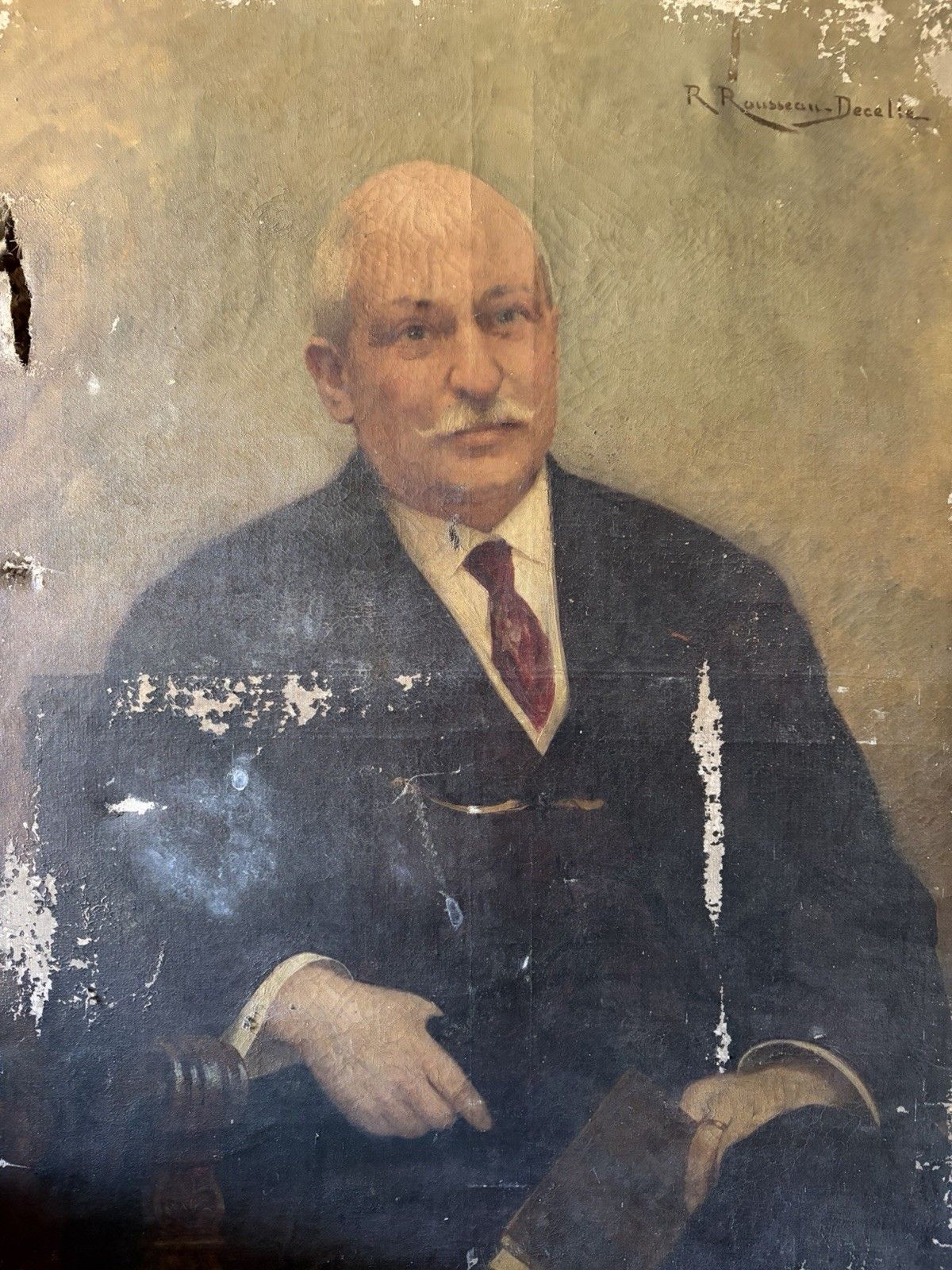 Large Antique French Portrait Of A Gentleman . Oil On Canvas . photo for sale