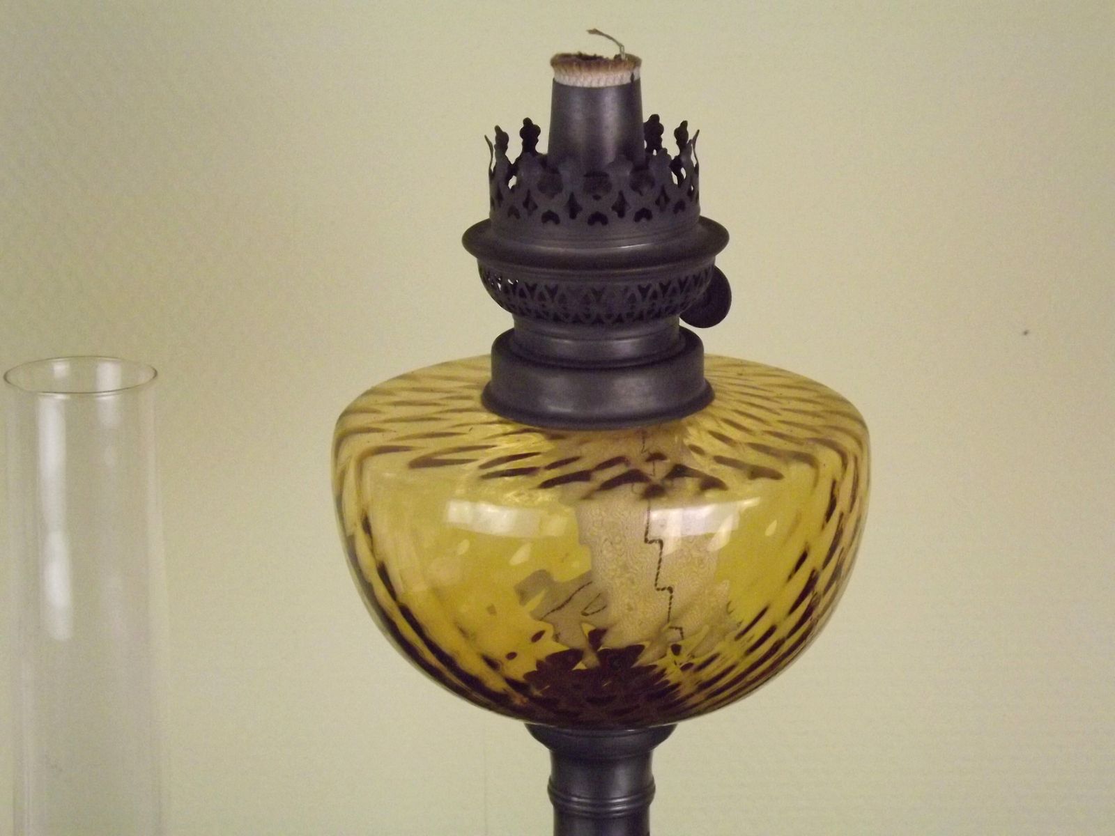 French Antique Style Oil Lantern Pewter Candle Base Amber Oil Well & Glass Funnel photo 95.0