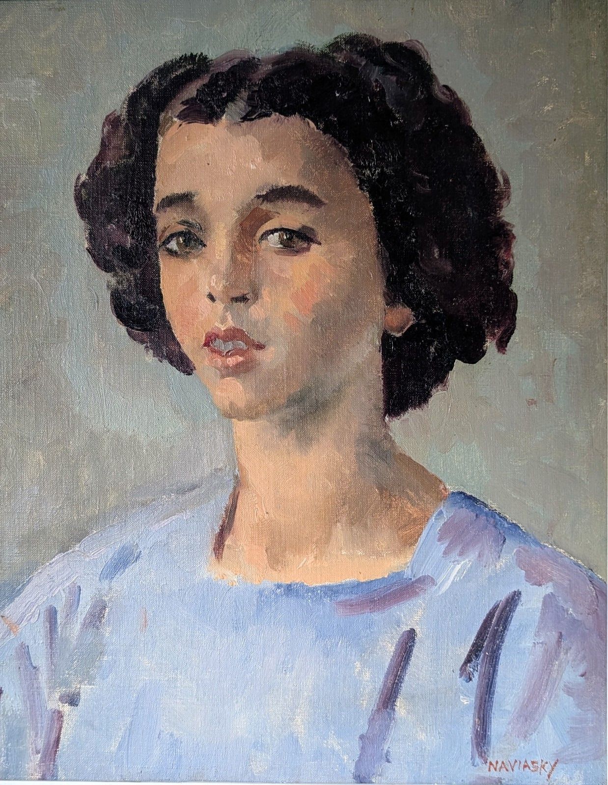 Philip Naviasky Oil Painting Portrait Of Girl Woman Signed Mid 20th Century photo buy
