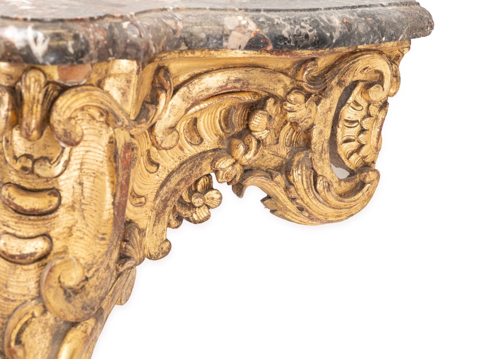 C19th Rococo Revival Giltwood Console Table With Breccia Marble Top, C.1840 1860 photo vintage