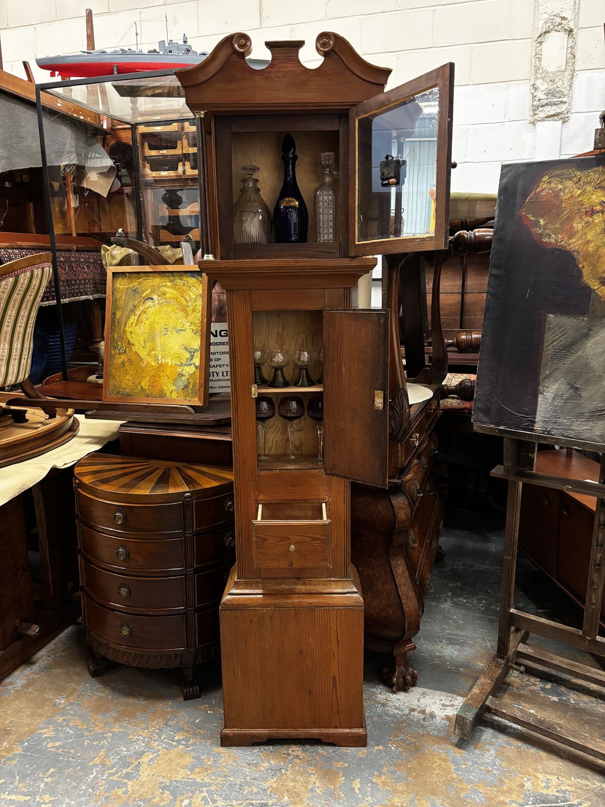Georgian Pine Grandfather Clock Drinks Cabinet. A Useable Clock Too. photo for sale