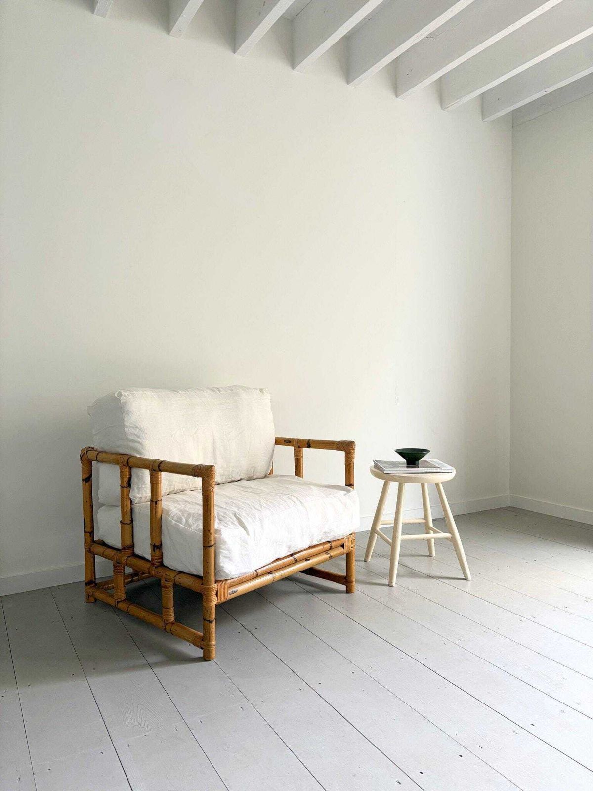 Minimalist Mid Century Wooden Stool In Off White By Kandya photo furniture