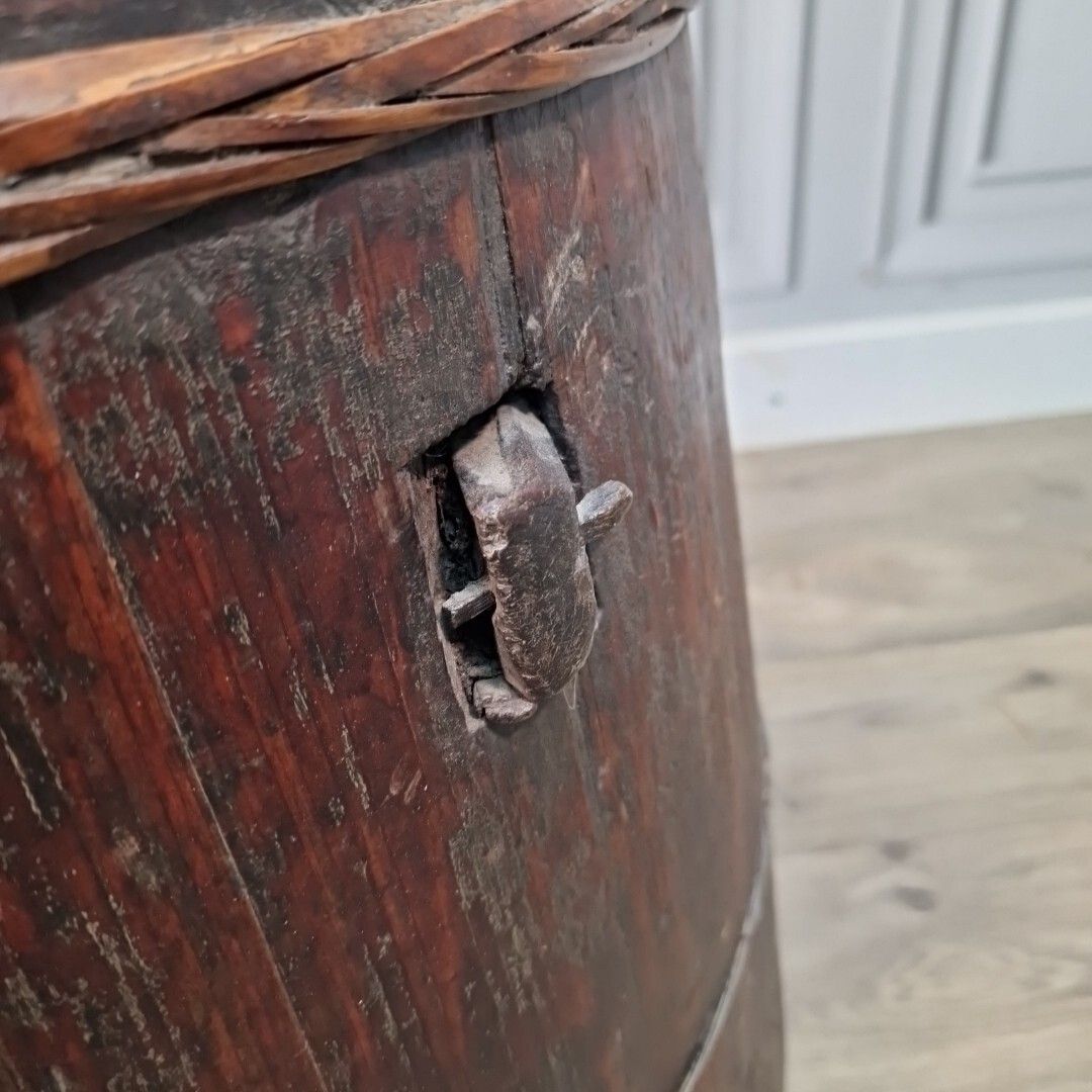 photo for sale Antique Barrel Planter Solid Wood Stick Umbrella Stand Chinese Baby Warmer