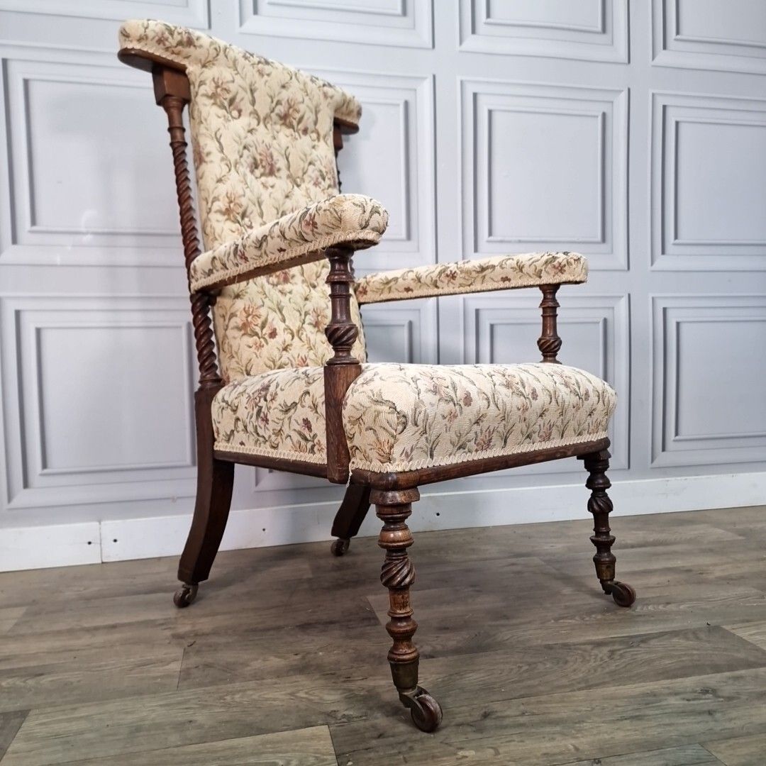 Antique Armchair Barley Twist Chair Upholstered High Back Victorian photo furniture