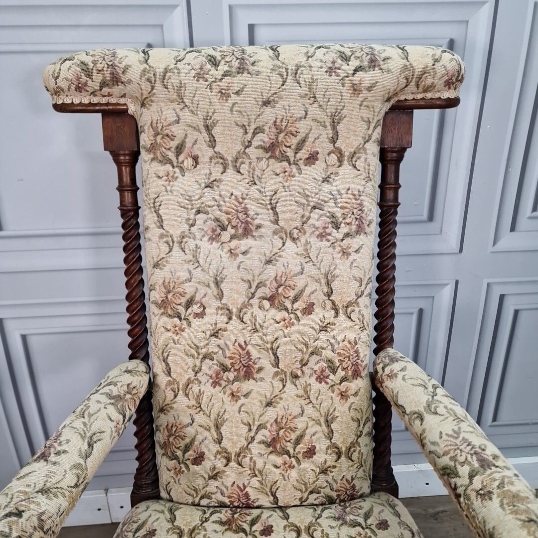 photo furniture Antique Armchair Barley Twist Chair Upholstered High Back Victorian