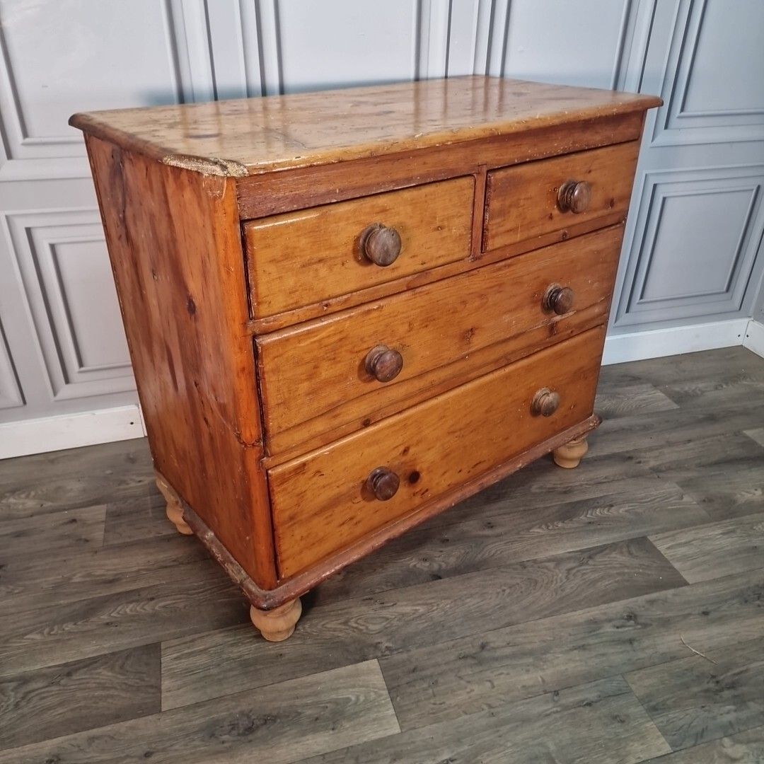 Antique Chest Of Drawers Victorian Solid Pine Rustic Farmhouse Vintage