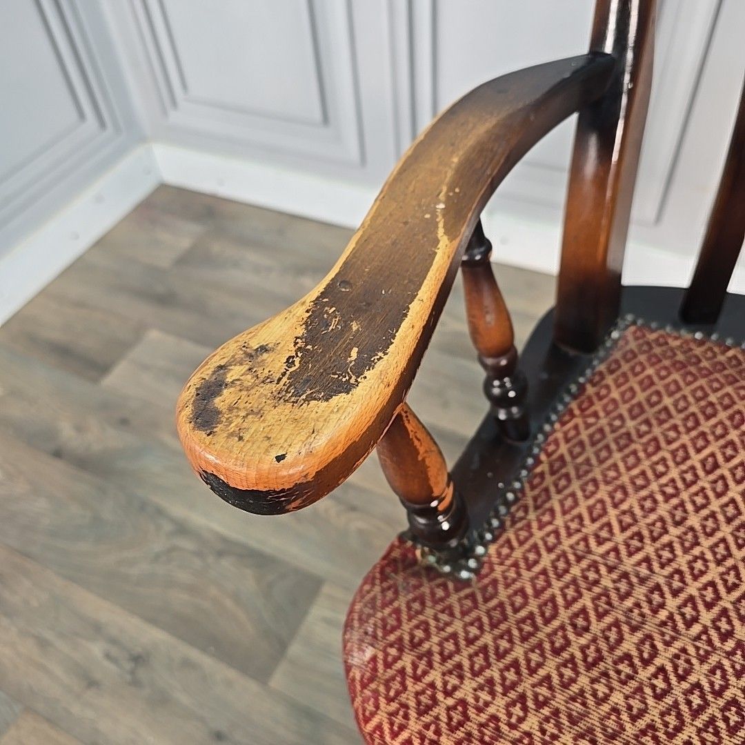Antique High Back Armchair – Solid Wood Rustic Victorian Chair Farmhouse Country photo 190.0