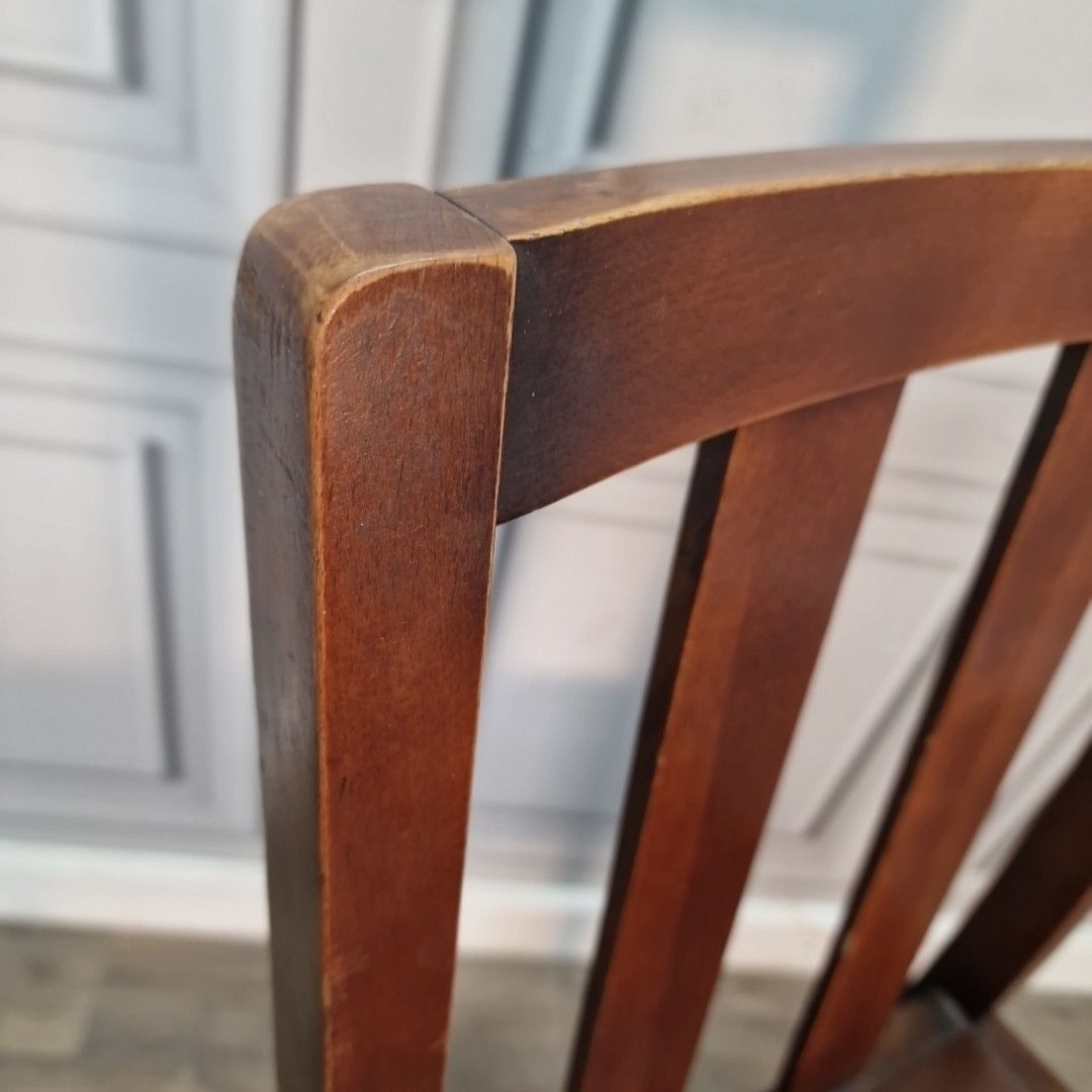 Vintage Wooden Dining Chair – Art Deco Brown Vinyl Seat Rustic Traditional Retro photo buy