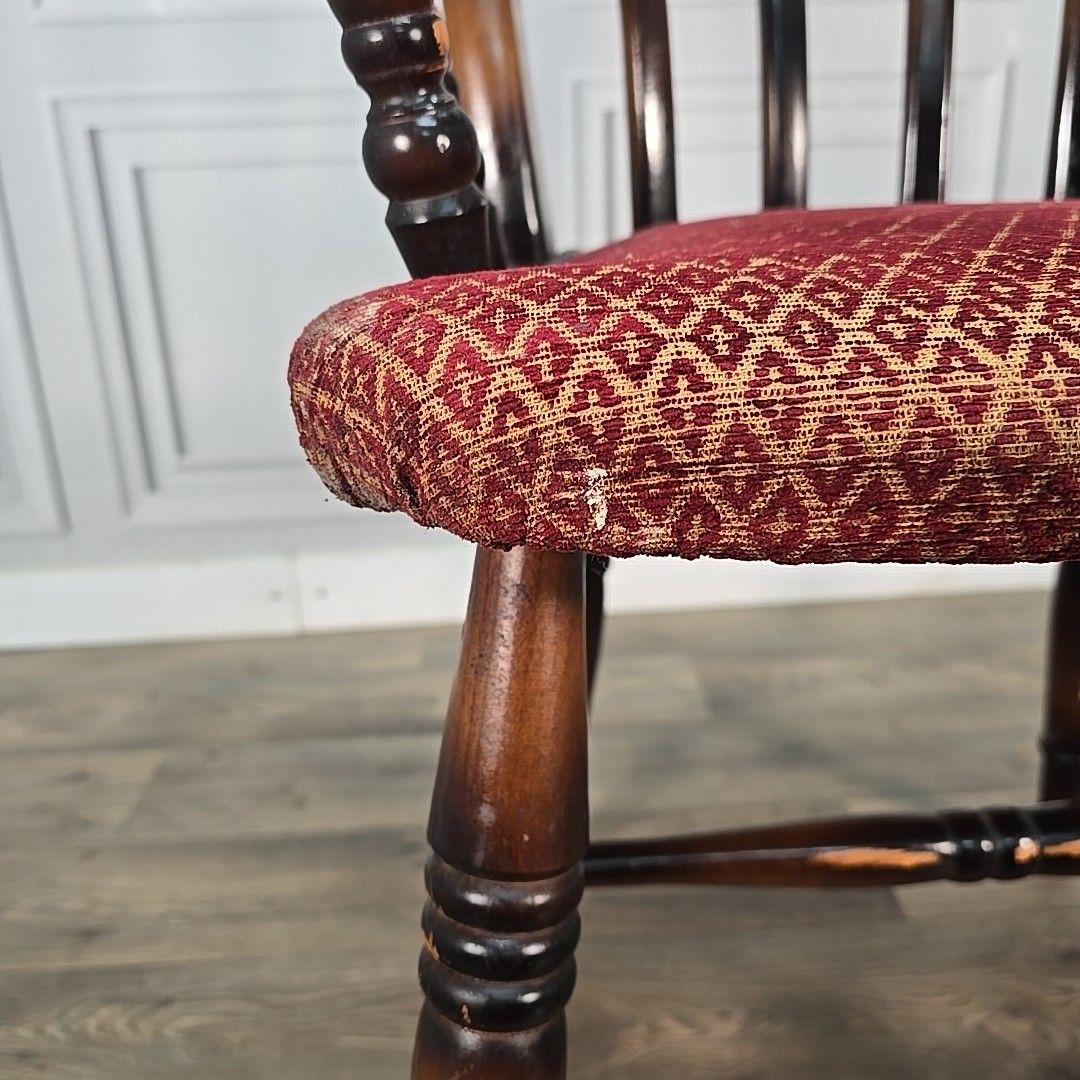 Furniture Antique High Back Armchair – Solid Wood Rustic Victorian Chair Farmhouse Country photo