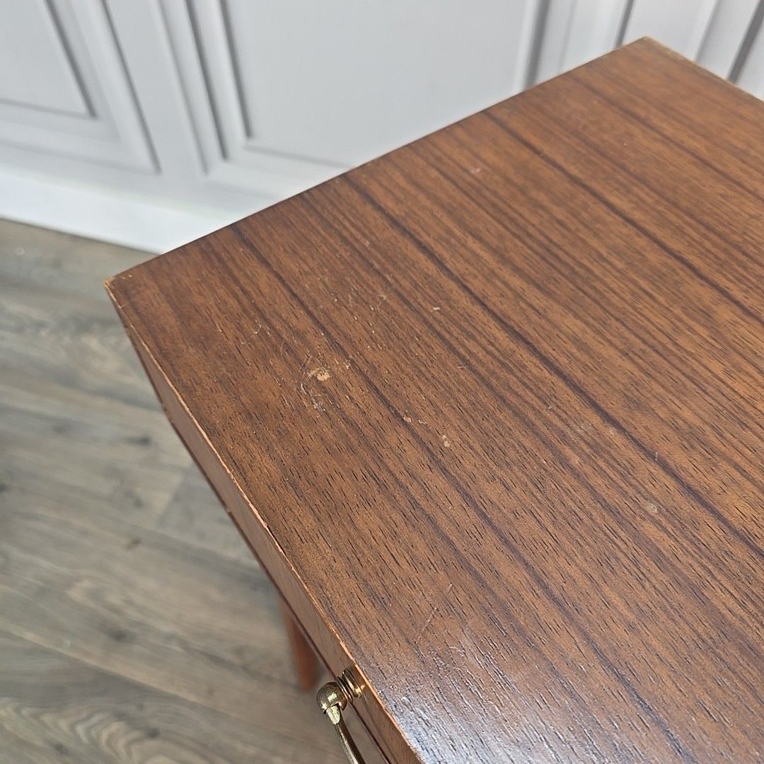 photo for sale Vintage Meredew Bedside Table – Tola Veneer – Single Drawer Mid Century Side