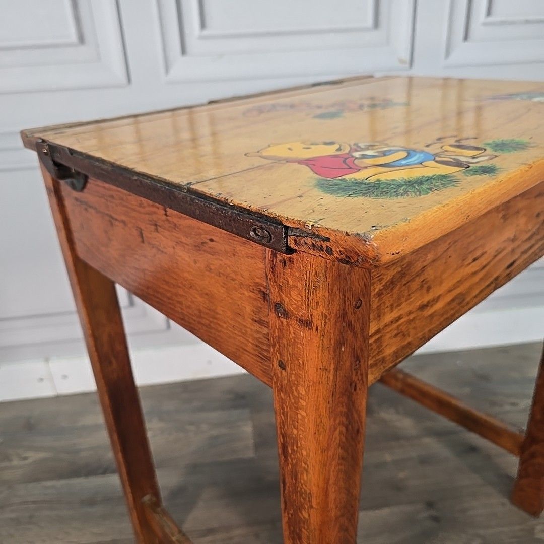 Vintage Child’s School Desk – Wooden Lift Top Storage – Winnie The Pooh Painted photo 90.0