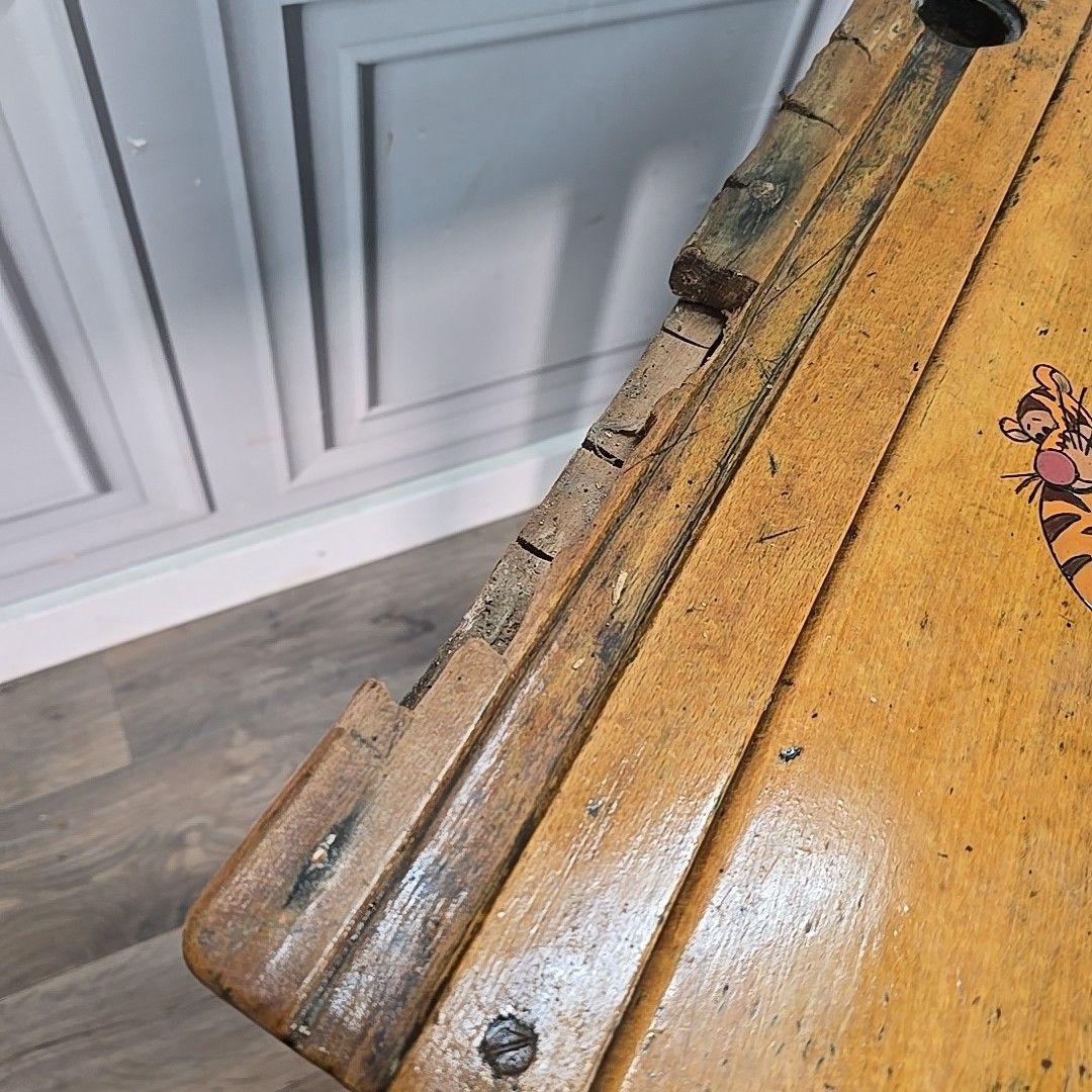 photo furniture Vintage Child’s School Desk – Wooden Lift Top Storage – Winnie The Pooh Painted