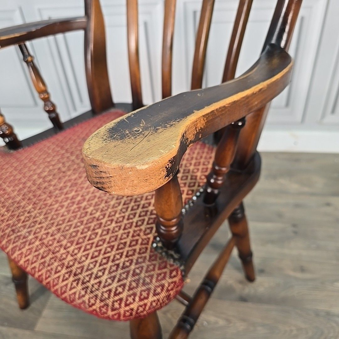 Antique High Back Armchair – Solid Wood Rustic Victorian Chair Farmhouse Country photo vinterior