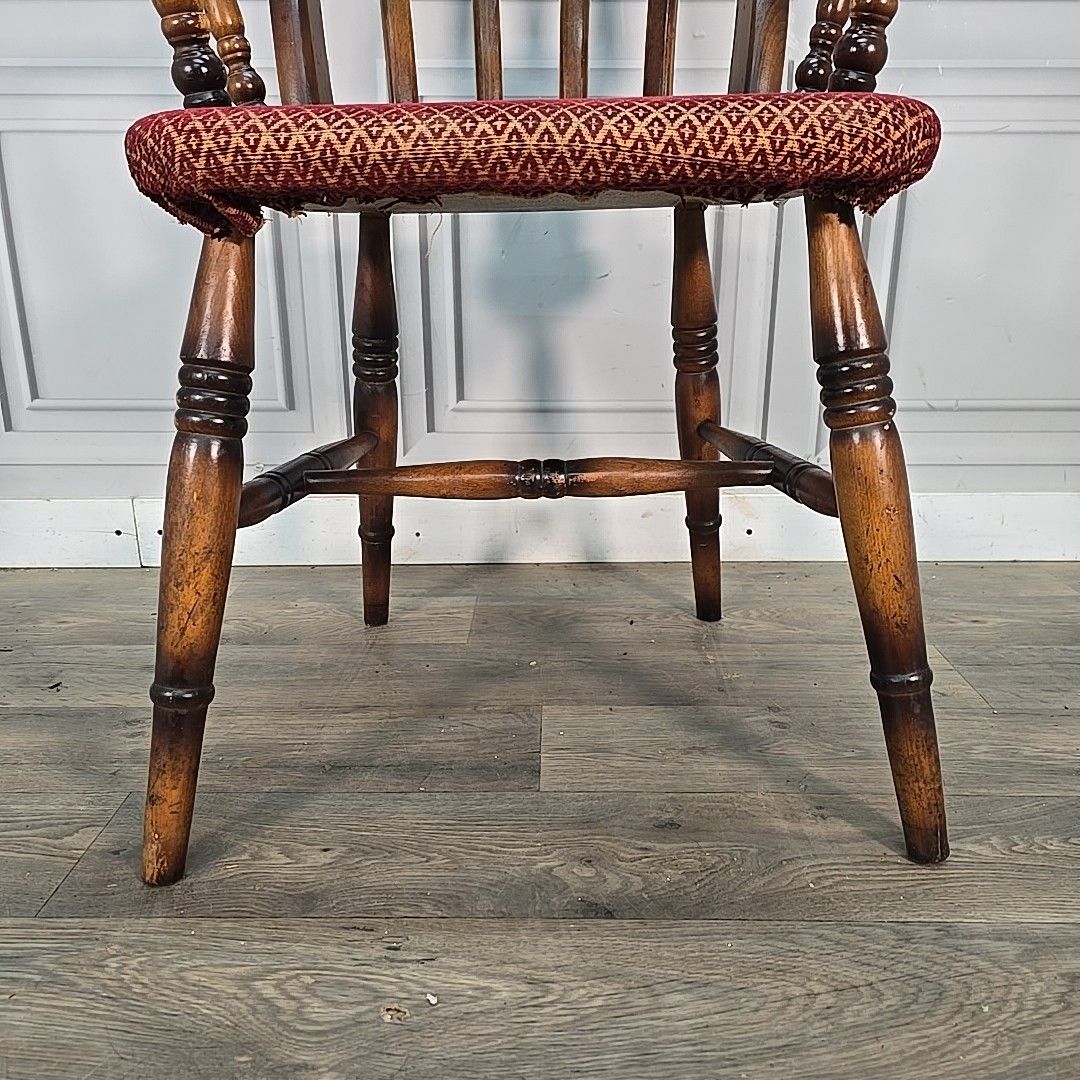 190.0 Antique High Back Armchair – Solid Wood Rustic Victorian Chair Farmhouse Country photo