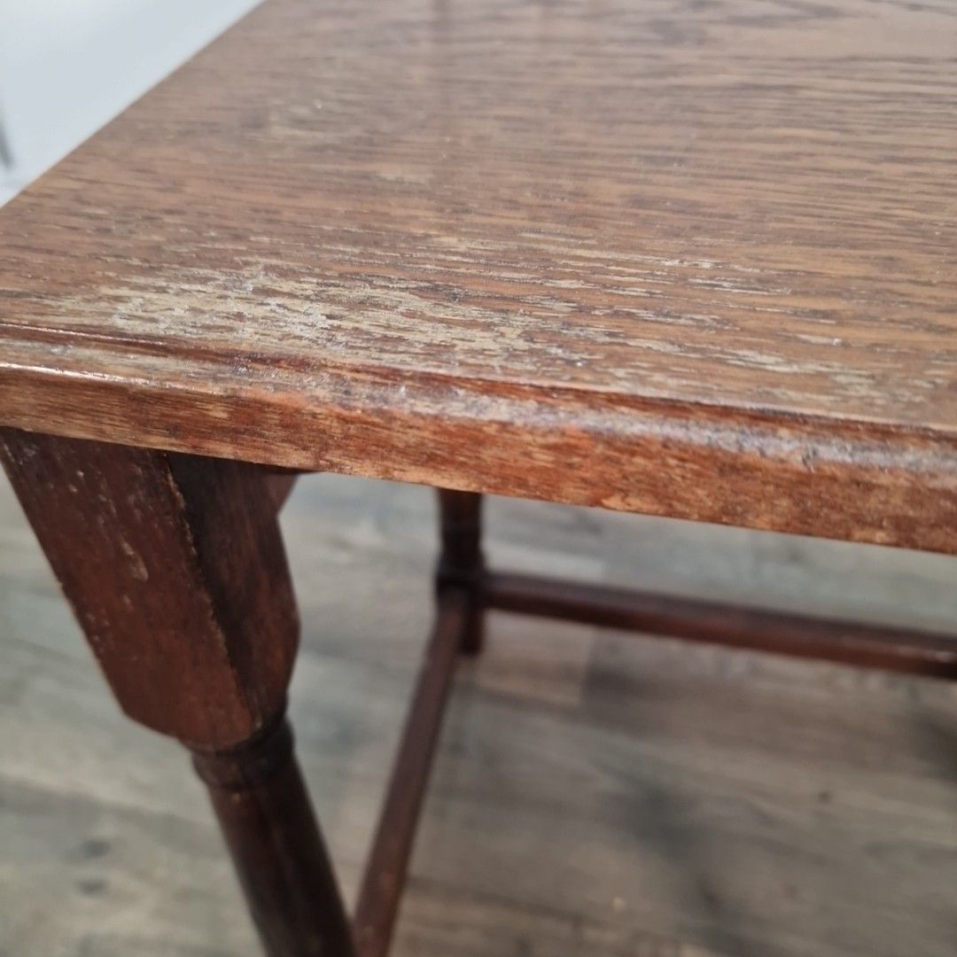 Vintage Nest Of Tables Wooden Oak Turned Legs Rustic Occasional Side Nesting photo vintage