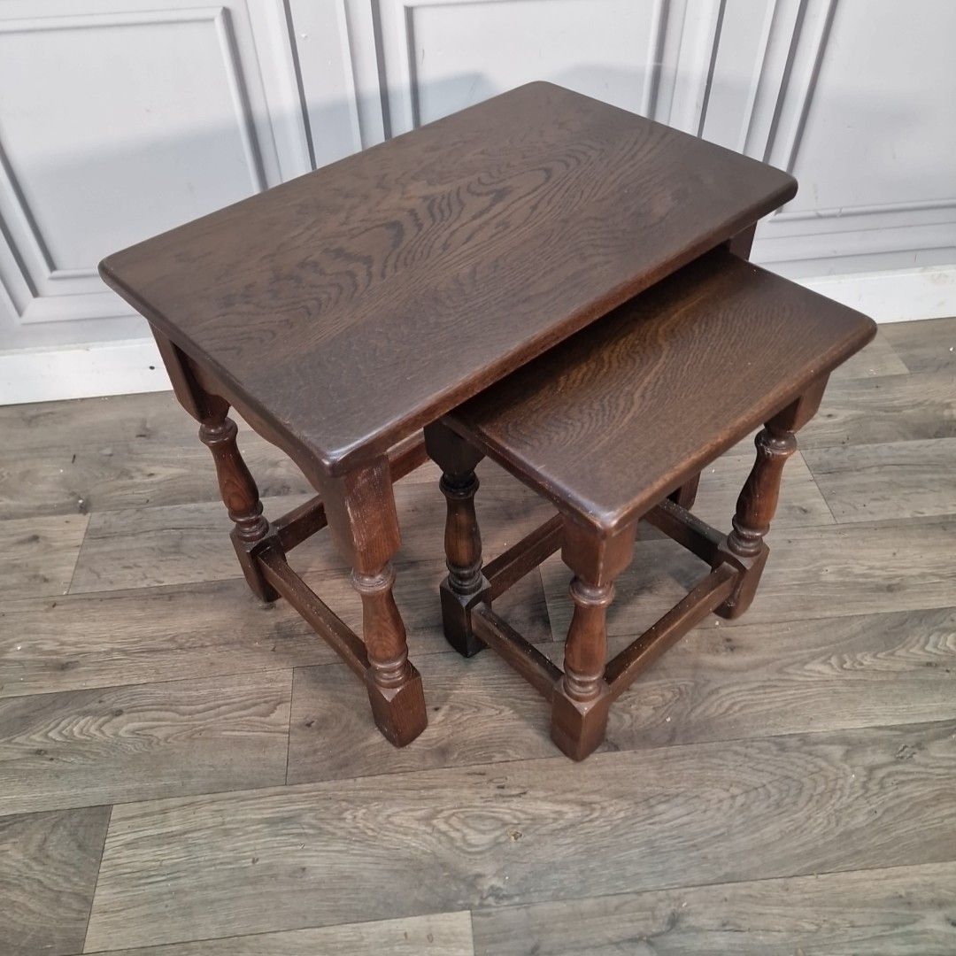 Vintage Nest Of Tables Solid Oak – Jaycee Furniture – Turned Wooden Retro photo furniture