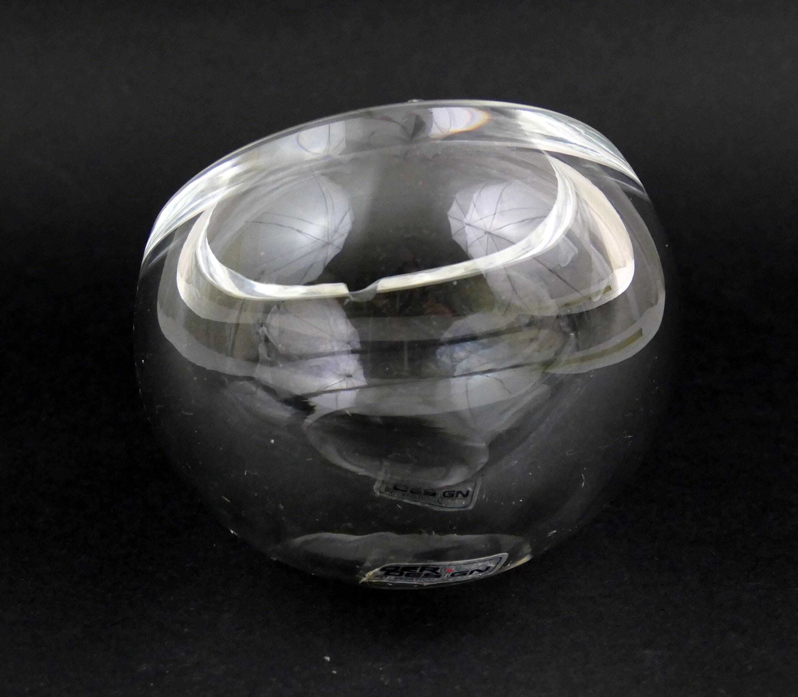 Vintage German Deru Design Clear Crystal Glass Spherical Y2k Ashtray, Round Ball Shaped Designer Piece Germany Year 2000 Minimalist Style photo Home Decor