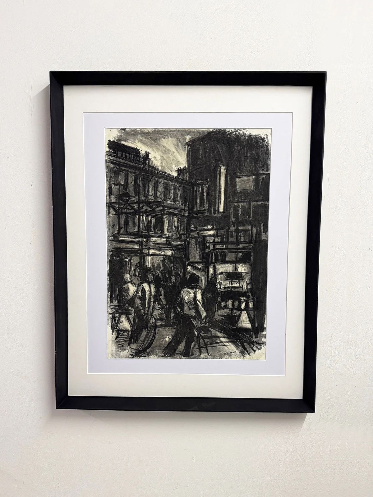 Barry De More, Large Vintage Original Charcoal City Street Scene