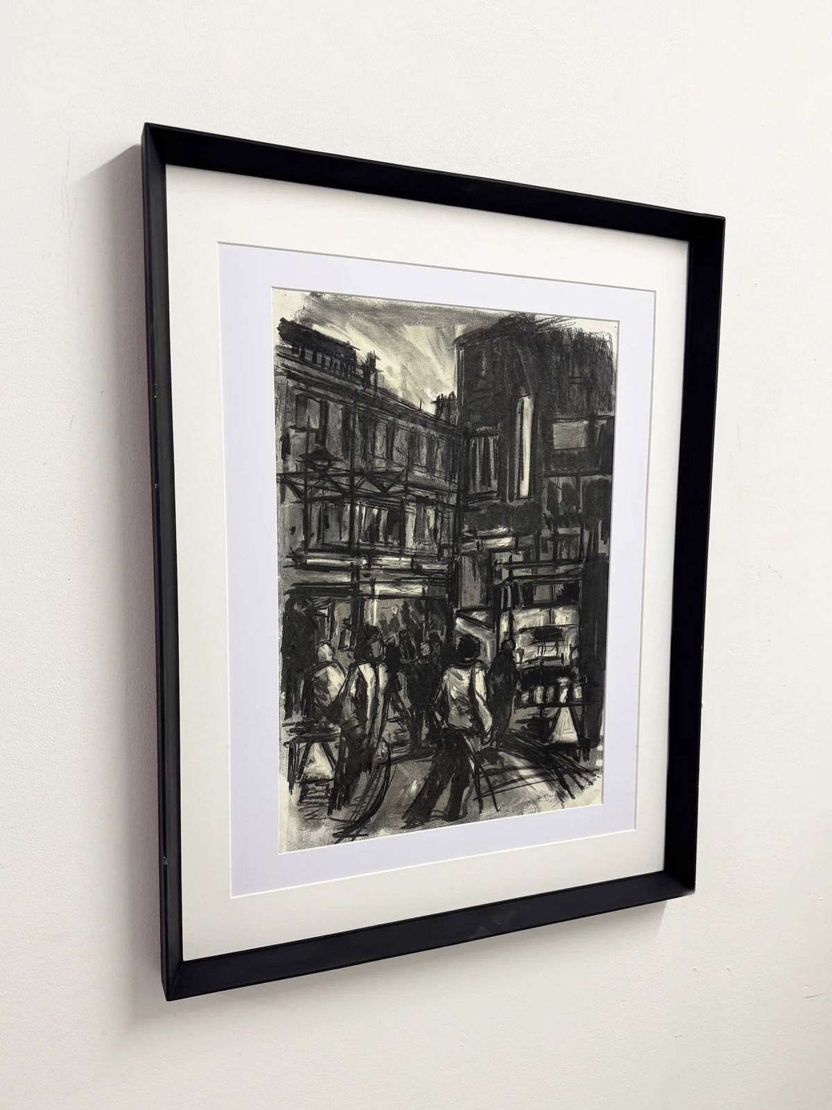 Barry De More, Large Vintage Original Charcoal City Street Scene photo for sale