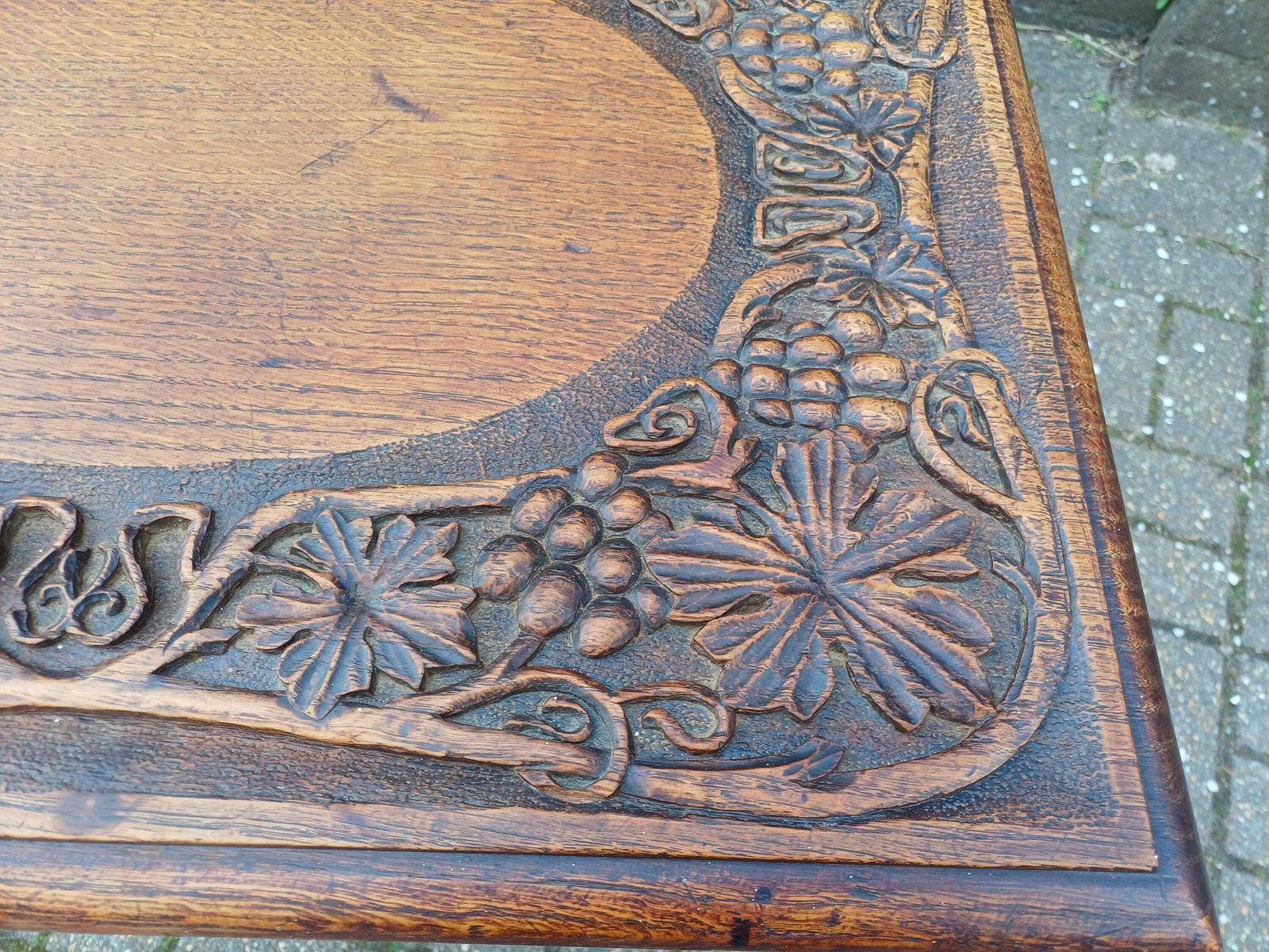 Antique Arts And Crafts Oak Side Table Vintage Hand Carved Floral Oak Occasional Table Early 20th Century photo vintage