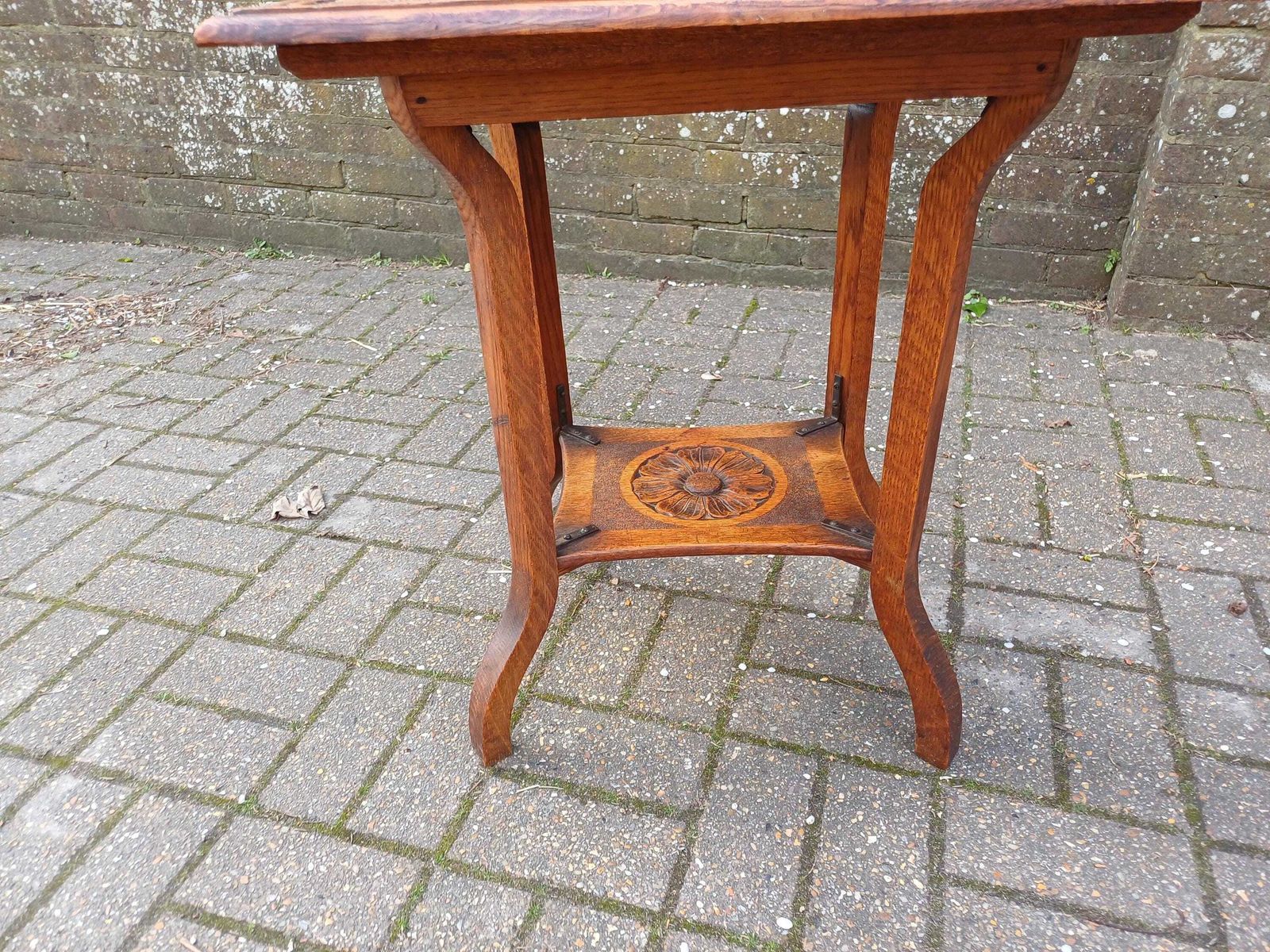 photo buy Antique Arts And Crafts Oak Side Table Vintage Hand Carved Floral Oak Occasional Table Early 20th Century