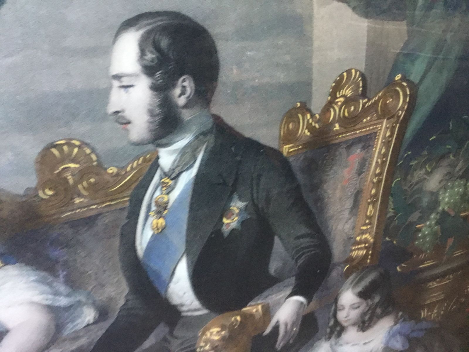 Period C1848 Hand Coloured Print Victoria Albert And Family. Fine Period Frame. photo furniture