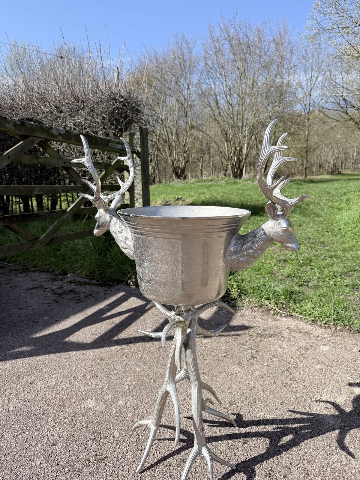 Large Stag Head Aluminium Planter / Wine Cooler Stand   Rustic Country House Statement Piece photo Art