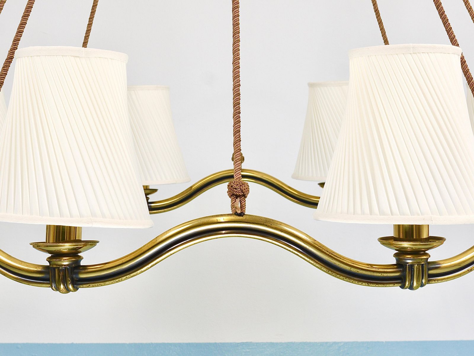 photo buy Hugo Gorge Large 48“ Viennese Modernism Curved Brass Wave Chandelier, 1940s