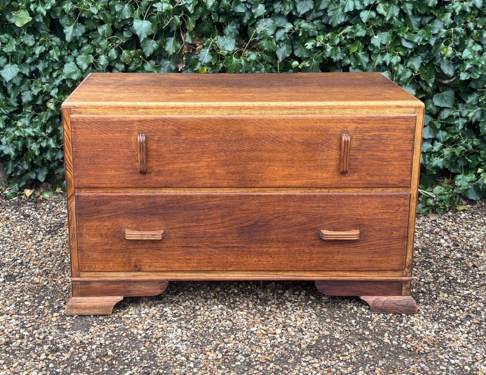 Vintage Lawrencia Art Deco Oak Low Chest Of Drawers C.1930s photo vinterior