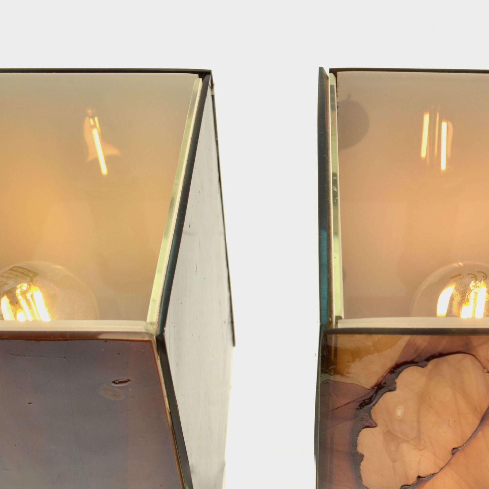 Pair Of Cubic Table Lamps Poliarte Pink Glass 1960 photo Lighting