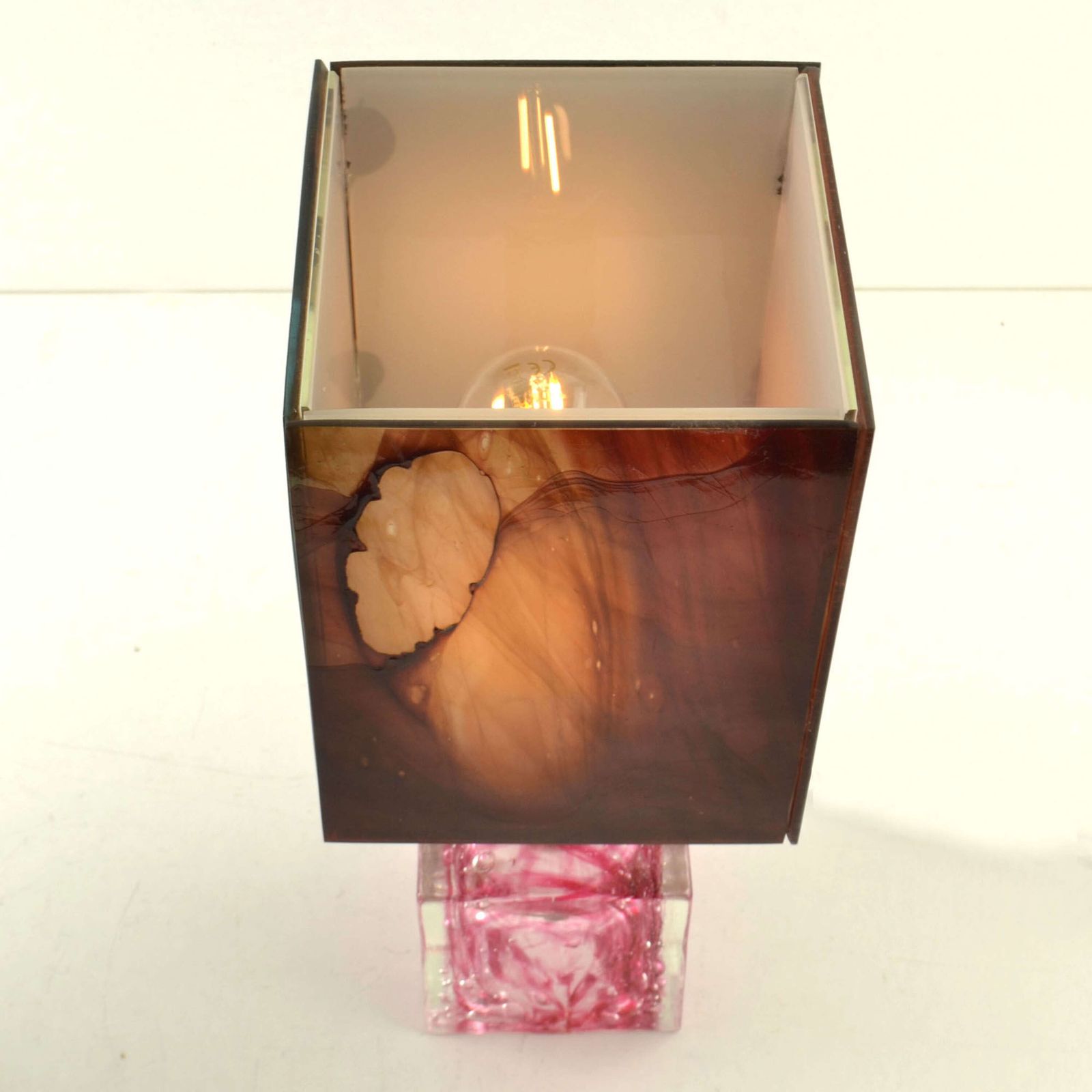 Pair Of Cubic Table Lamps Poliarte Pink Glass 1960 photo 1650.0
