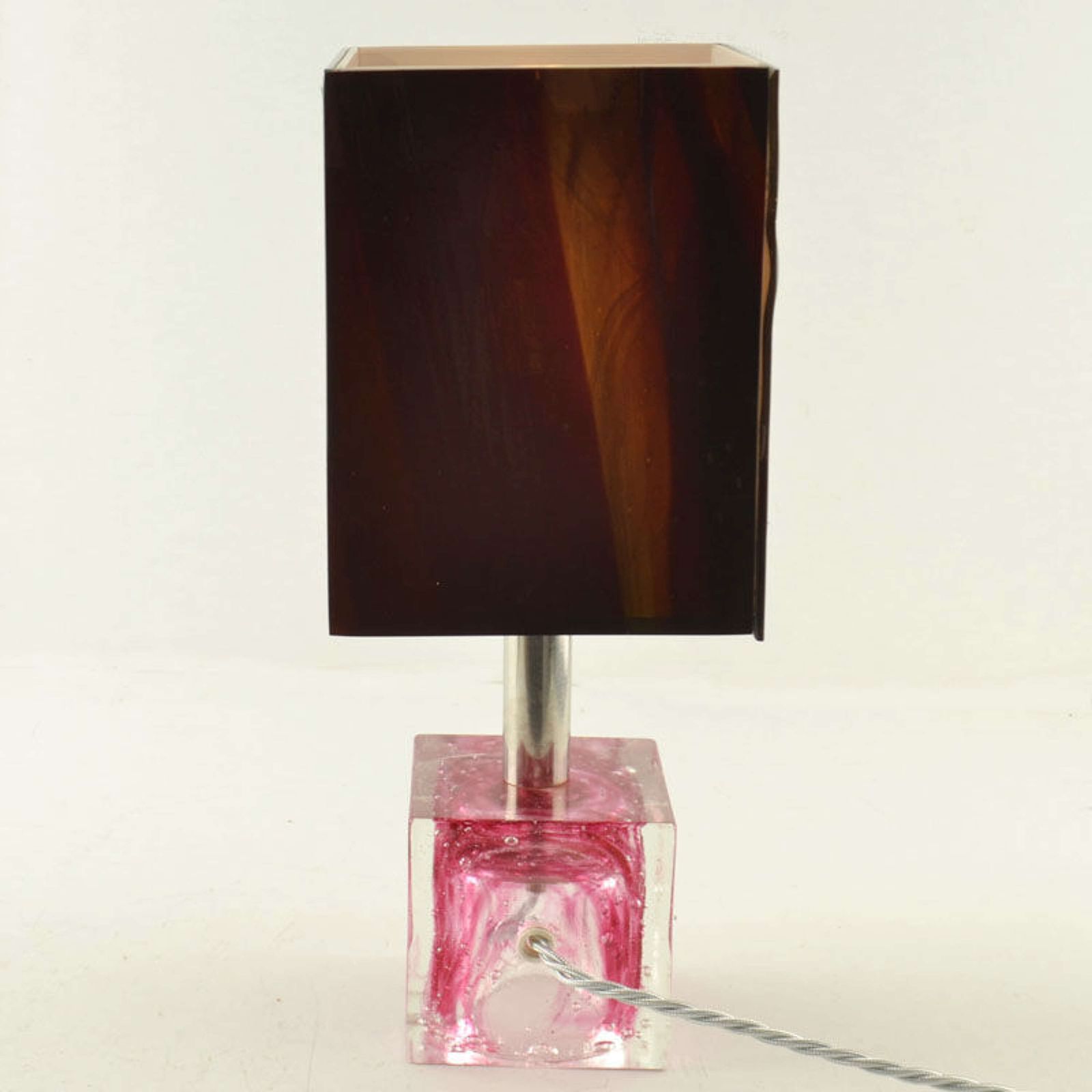 photo furniture Pair Of Cubic Table Lamps Poliarte Pink Glass 1960