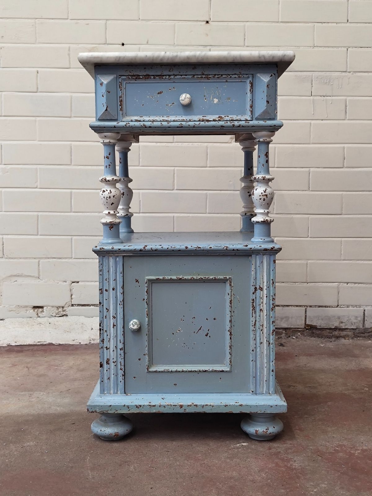 Antique Pair Of Painted Chippy Distressed French Bedside Lamp Tables Cupboards photo vintage